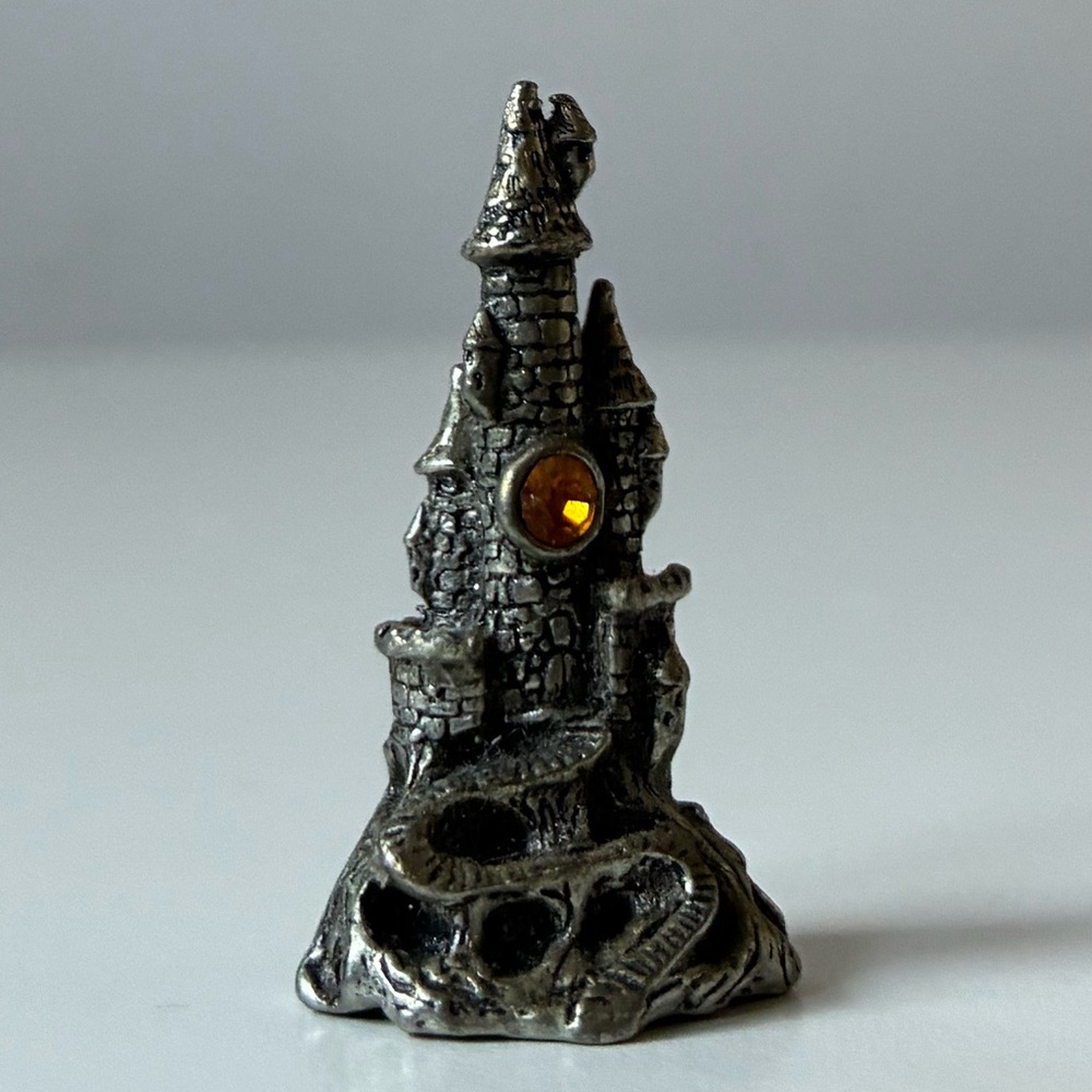 Vintage Comstock 1990s Miniature Pewter Castle Figurine with mini stone